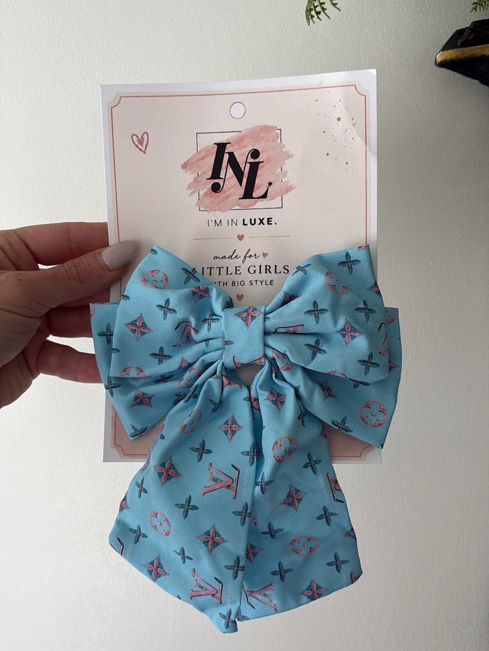 Blue Patterned Bow Hair Clip for Kids
